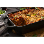 Staub | Cast-Iron Rectangular Roasting Pan - 10 x 15, showcasing durable enameled cast iron suitable for browning, braising, roasting on all heat sources.