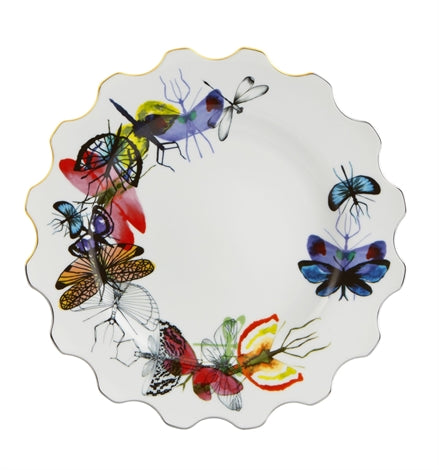 Vista Alegre | Lacroix - Caribe Dinner Plate features a scalloped rim with vibrant butterfly motifs, blending tropical flair into a porcelain design.