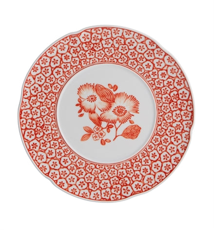 Vista Alegre | Coralina Dessert Plate featuring an orange-red floral motif, designed by Oscar de la Renta, ideal for elegant dining settings.