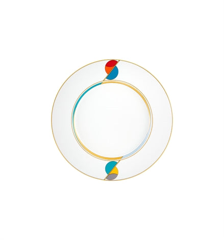 Vista Alegre | Futurismo Dinner Plate features a minimalist gold ring with vibrant geometric accents, embodying modern artistic reinvention in a sleek design.