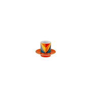 Vista Alegre | Futurismo Espresso Cups And Saucers, Set of 4, featuring bold geometric patterns, embodies modern artistic reinvention, ideal for contemporary kitchen settings.