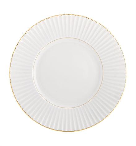 Vista Alegre | 200 Anos Dessert Plate featuring a subtly fluted surface and thin gold bands, ideal for elegant table settings.