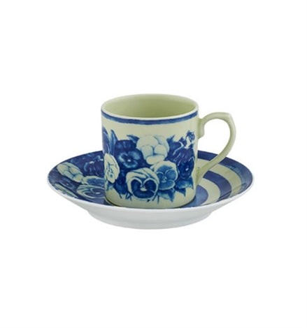 Vista Alegre | The Meaning Espresso Cup And Saucer featuring a blue floral motif, crafted through a collaboration with Vista Alegre and Bordallo Pinheiro.