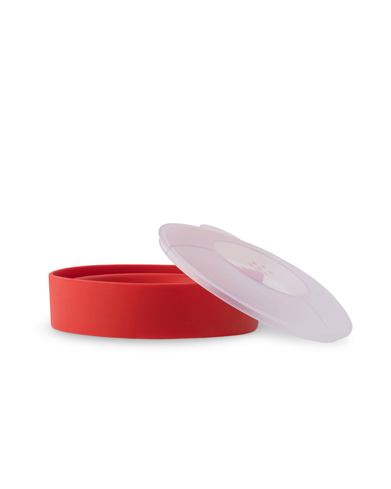 W&P Popcorn Popper Silicone Reusable Maker - Personal Mini Red in a compact, collapsible design for making 4 cups of popcorn without waste, ideal for small kitchens.
