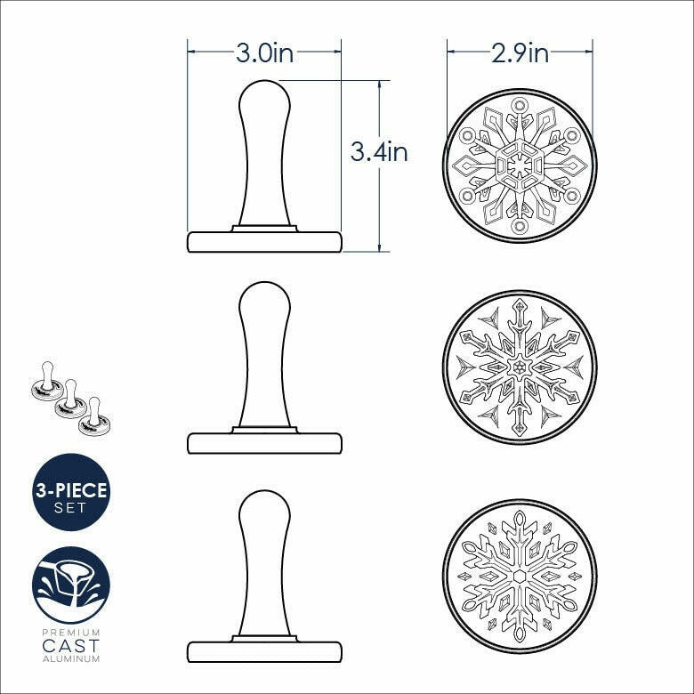 Nordic Ware | Snowflake Cookie Stamps - Set of 3, featuring intricately detailed cast aluminum stamps with wooden handles for creating embossed snowflake cookies, perfect for holiday baking.