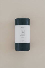 Mo&Co Home - Forest Green 100% Beeswax Pillar Candle, 3x4 Inch, handmade and hand-poured, featuring a minimalist white label, clean burning and eco-friendly.