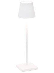 Zafferano America - Poldina Pro Micro Cordless Lamp: White floor lamp with touch dimming and a sleek design, suitable for kitchen or dining spaces.