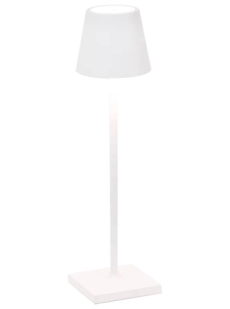 Zafferano America - Poldina Pro Micro Cordless Lamp: White floor lamp with touch dimming and a sleek design, suitable for kitchen or dining spaces.