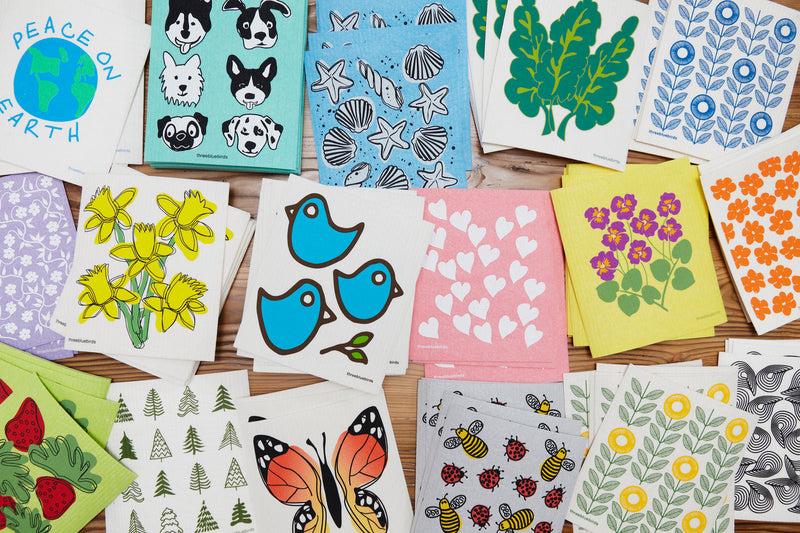 Three Bluebirds Swedish Dishcloths | Cornflowers Swedish Dishcloth