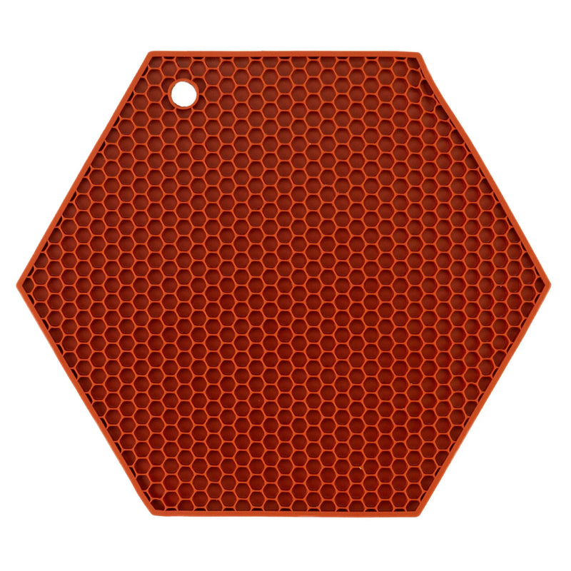 HotSpot | Honeycomb Silicone Trivet and Potholder, Bittersweet, with hexagon shape and honeycomb design, ideal for safely handling hot kitchenware.