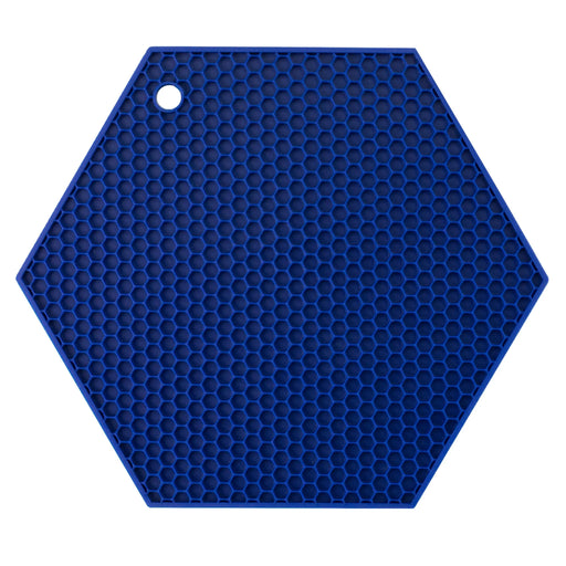 HotSpot | Honeycomb Silicone Trivet and Potholder, Navy, featuring a hexagon shape with a honeycomb grid for grip and a hanging hole.
