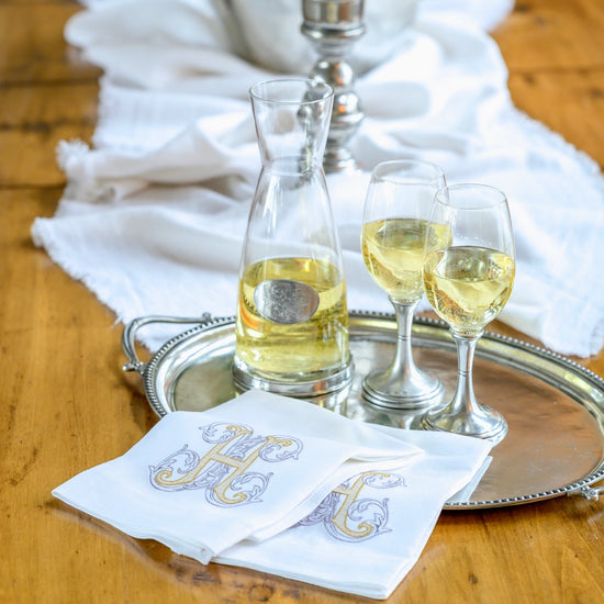 Arte Italica & Crown Linen Designs | Vintage Vine Monogram Tri-Fold Napkin - T