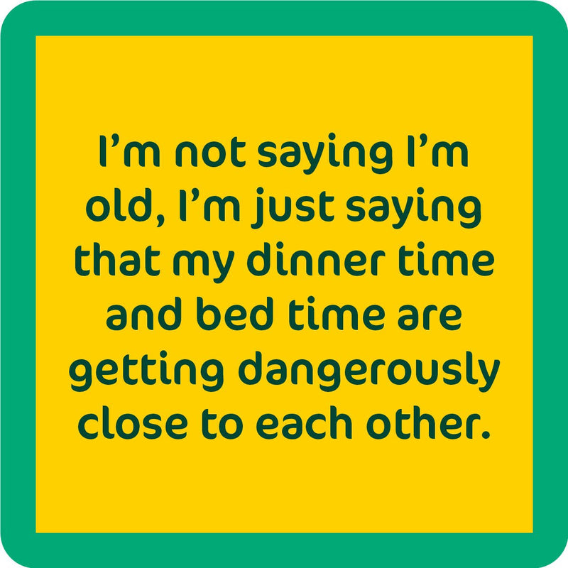 Drinks on Me - COASTER Dinner Time: A witty 4x4 resin coaster with cork backing, perfect for adding humor to any home bar or kitchen setup.