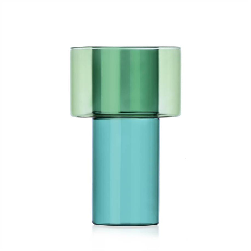 Ichendorf | Boreale Vase A, Green: Two-tone glass vessel with teal and green cylinders, perfect for stylish flower arrangements. Ideal for adding elegance to any kitchen setting.