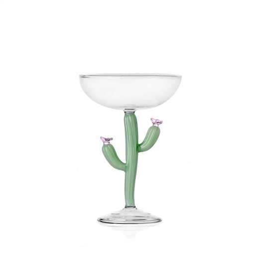 Ichendorf Desert Plants Collection Champagne Bowl features a cactus-shaped stem in matte green, with pink blossoms, ideal for champagne or desserts. Perfect for stylish, playful entertaining.