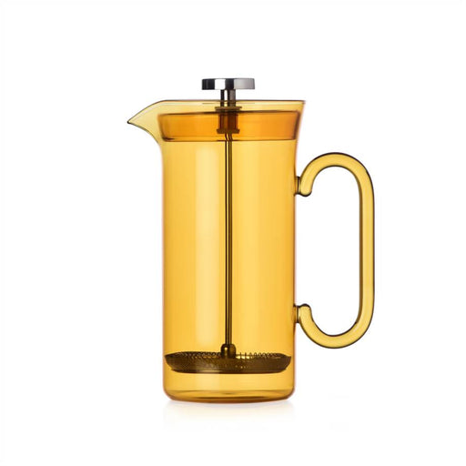 Ichendorf | Clarinette French Press, Yellow: An amber-tinted French press with a sculptural handle, crafted from borosilicate glass, ideal for brewing rich coffee, 900ml capacity.