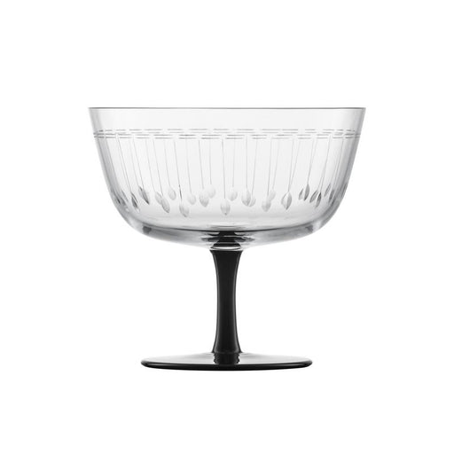 Zwiesel Fortessa | Glamorous Liqueur Glass, 8.8 oz, Set of 2, featuring a clear etched bowl with a hand-applied black stem for elegant bar presentations.