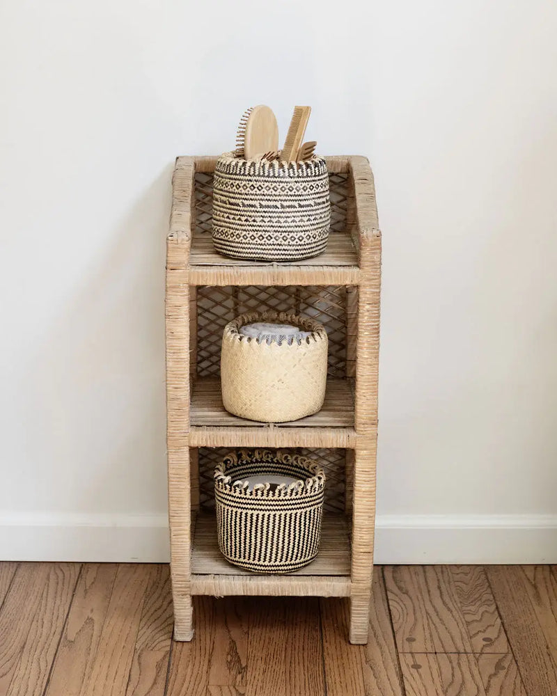 NEEPA HUT - Handmade Eco Storage Basket: Beige, intricately woven by Bidayuh artisans, ideal for organizing stationery or holding houseplants, reflecting sustainable craftsmanship.