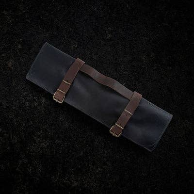 Messermeister - Vintage Leather 7 Pocket Knife Roll - Black: Dark leather roll with adjustable straps, holds 7 knives up to 10, ideal for chefs and knife enthusiasts.