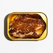 Fishwife - Smoked Rainbow Trout in an open gold tin, showcasing large, juicy fillets in oil, a gourmet specialty from Athens Cooks.