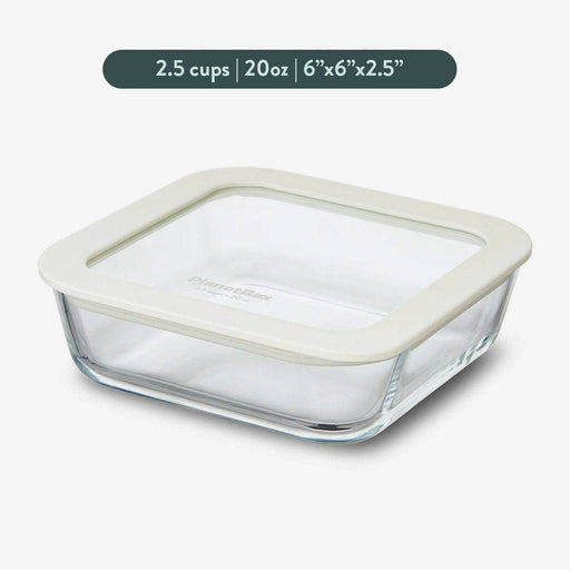 PlanetBox - Glass Food Storage Containers: Small Square, 2.5 cups capacity, features a snap-on lid, ideal for meal prep and leftovers, microwave and freezer safe.