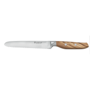 Wüsthof | Amici 5 Serrated Utility Knife with wooden handle, ideal for versatile kitchen tasks, featured in Athens Cooks' curated knife collection.