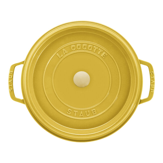 Staub | Round Cocottes - 7 qt Citron: A durable, enameled-cast-iron Dutch oven with a self-basting lid, ideal for even heat distribution and exceptional cooking results.