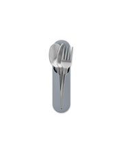 W&P - Stainless Steel Utensils Set in Silicone Carry Case: Terrazzo Charcoal, featuring a fork, spoon, and knife in a compact, tidy holder. Ideal for on-the-go use.