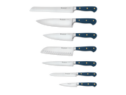Wüsthof Classic 8-Piece Designer Knife Block Set featuring blue-handled knives, perfect for culinary enthusiasts seeking quality kitchen tools.