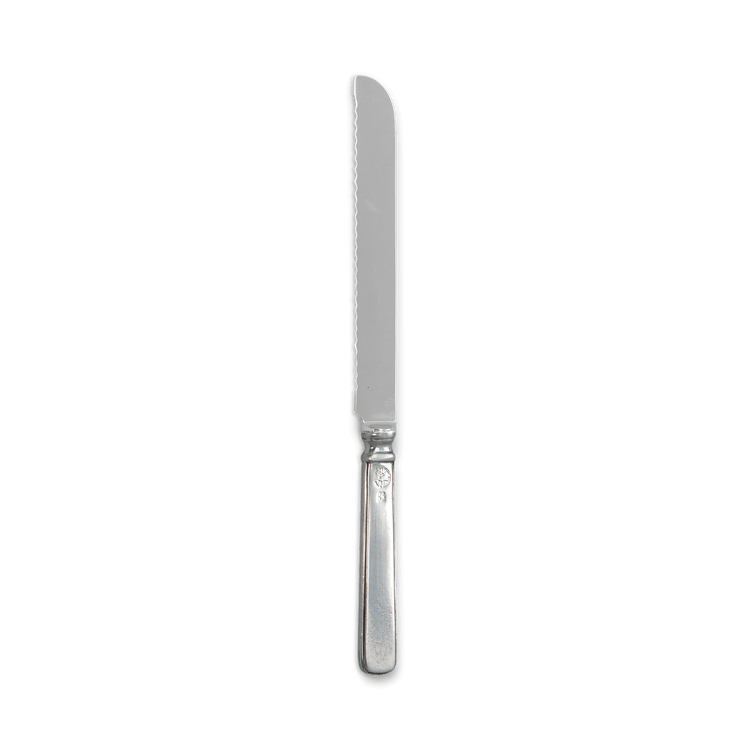 Match | Italian Pewter Gabriella Bread Knife, featuring an ergonomic pewter handle and finely serrated blade, ideal for effortlessly slicing bread.