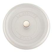 Staub | Round Cocottes - 7 qt White lid with embossed text LA COCOTTE and STAUB, featuring a central metal knob, ideal for Athens Cooks' curated kitchen collections.