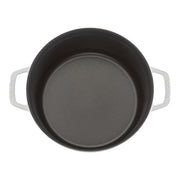 STAUB Round Cocottes - 7 qt White, enameled cast-iron pot with a smooth, dark interior and side handles, ideal for slow-cooking, seen from above.