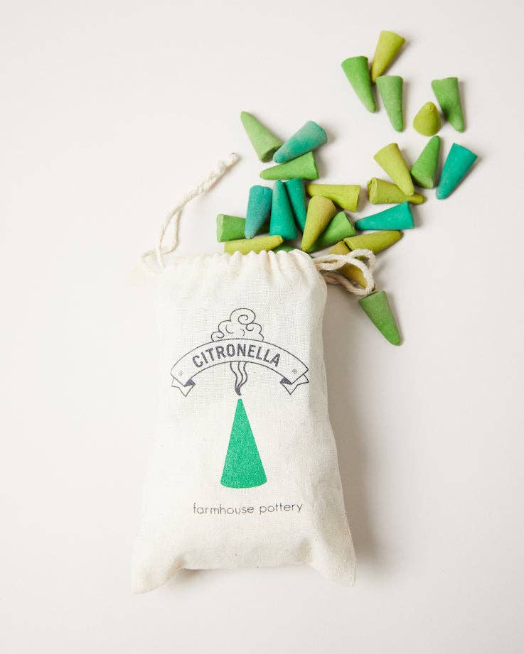 Farmhouse Pottery - Artisan Incense Cones: Cedarwood in a muslin bag, with citronella incense cones, ideal for enhancing your cooking space's ambiance.