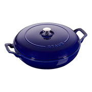 Staub 12 inch Cast Iron Braiser with Lid, ideal for versatile cooking, features vintage-style handles and a domed lid for moisture retention, perfect for Athens Cooks' curated kitchen.