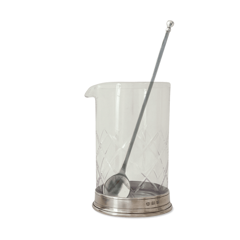 Match | Italian Pewter Mixologist Tools - Mixing Glass & Cocktail Strainer Set with spoon, elevating home cocktail crafting with elegant European crystal and pewter design.