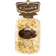 Zia Pia - Orecchiette by La Fabbrica della Pasta: Artisanally crafted small ear-shaped semolina pasta from Gragnano, Italy, packaged in a clear 500g retail bag.