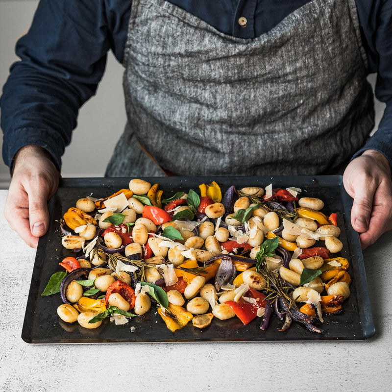de Buyer | Baking Sheet Blue Steel - 15.75 x 12 Inches, lightweight, rectangular, crafted in France, ideal for roasting and baking with superior heat distribution and natural non-stick patina.