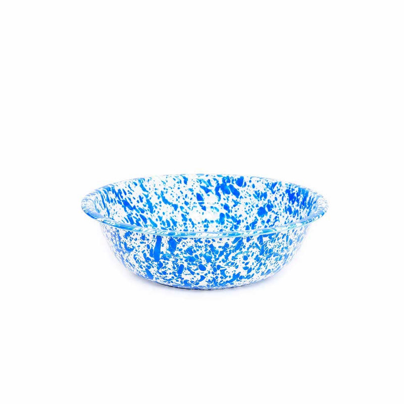 Crow Canyon Home - Splatterware Enamelware Small Basin, 4 qt, 12.25: Blue & White. Durable, versatile bowl with a blue splatter pattern, ideal for various cooking needs.