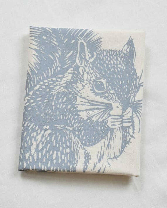 Hearth and Harrow - Organic Cotton Squirrel Tea Towel in Grey - Woodland Animal.