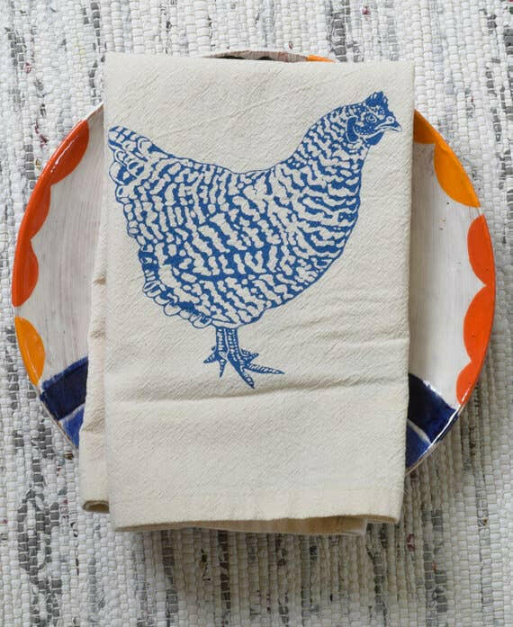 Hearth and Harrow - Organic Cotton Napkins - Chicken in Blue-violet - Set of 4.