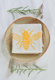 Hearth and Harrow - Set of 4 Organic Cotton Honeybee Napkins - Yellow - Bees.