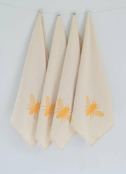 Hearth and Harrow - Set of 4 Organic Cotton Honeybee Napkins - Yellow - Bees.