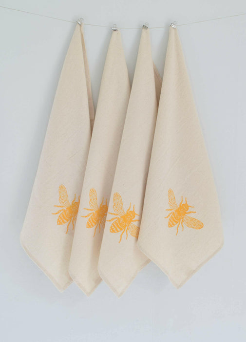 Hearth and Harrow - Set of 4 Organic Cotton Honeybee Napkins - Yellow - Bees.