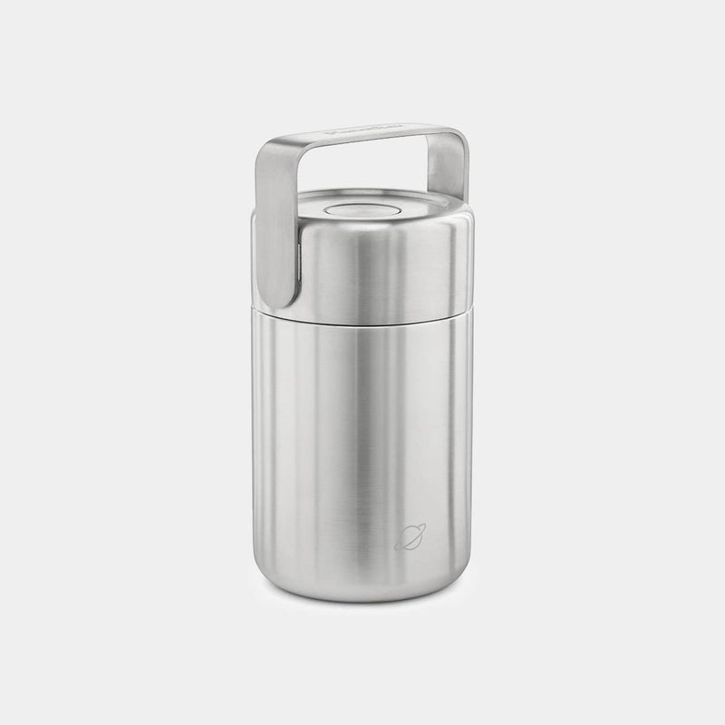 PlanetBox - Insulated Container: Stainless-steel, vacuum-insulated food jar with a leakproof lid and lift-up handle, ideal for keeping food hot or cold for 12 hours.