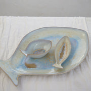 Large Mackarel Serving Platter by Casafina, featuring fish-shaped bowls on a plate, ideal for serving and enhancing any dining experience.