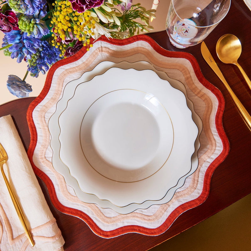 Misette | Colorblock Embroidered Linen Placemats, Pink/Rust, Set of 4