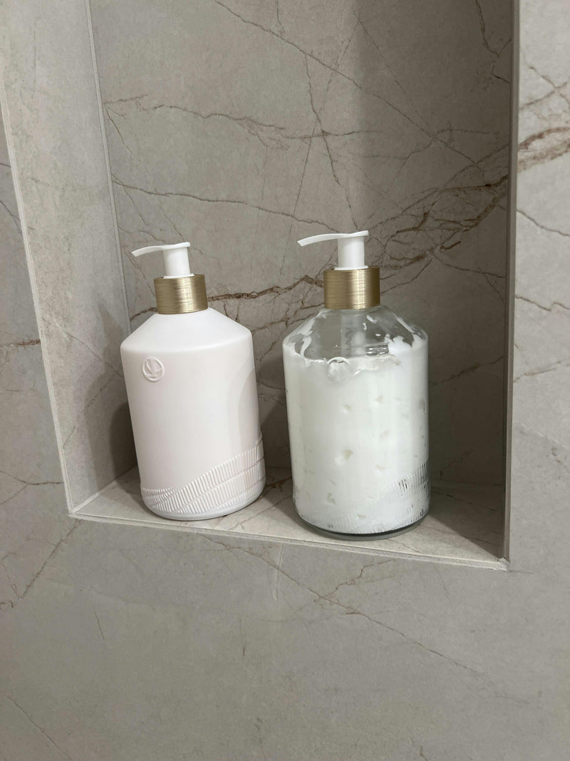 L'AVANT Collective | Empty Glass Bottle Clear, White Pump