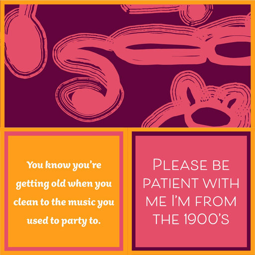 Drinks on Me - NAPKIN 1900's: Humorous double-sided cocktail napkin featuring witty aging jokes, perfect for parties and entertaining.