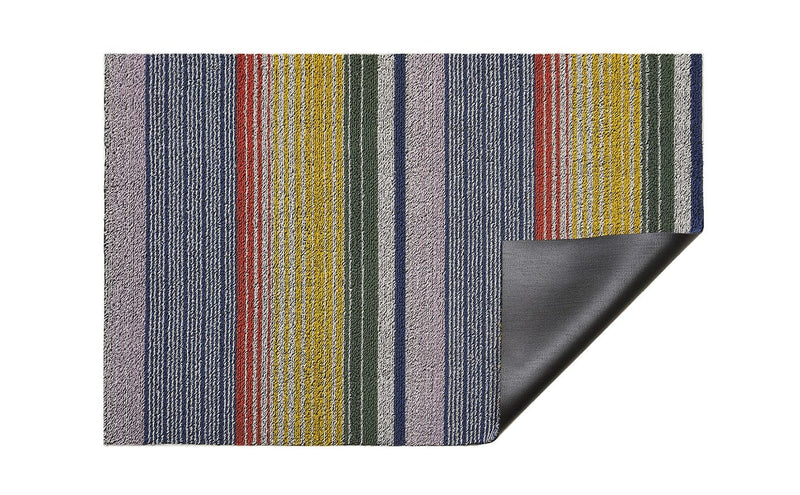 Chilewich | Pop Stripe Shag Mat, 24 x 36, showcases a close-up of its woven pattern, highlighting its durable textile design, ideal for versatile home use.