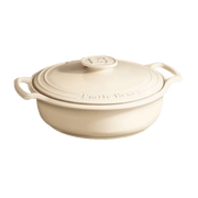 Emile Henry | Sublime Braiser, Indigo, 4 QT: A round, ceramic-covered casserole with lid and handles, ideal for slow-cooking, baking, and versatile stovetop or oven use.
